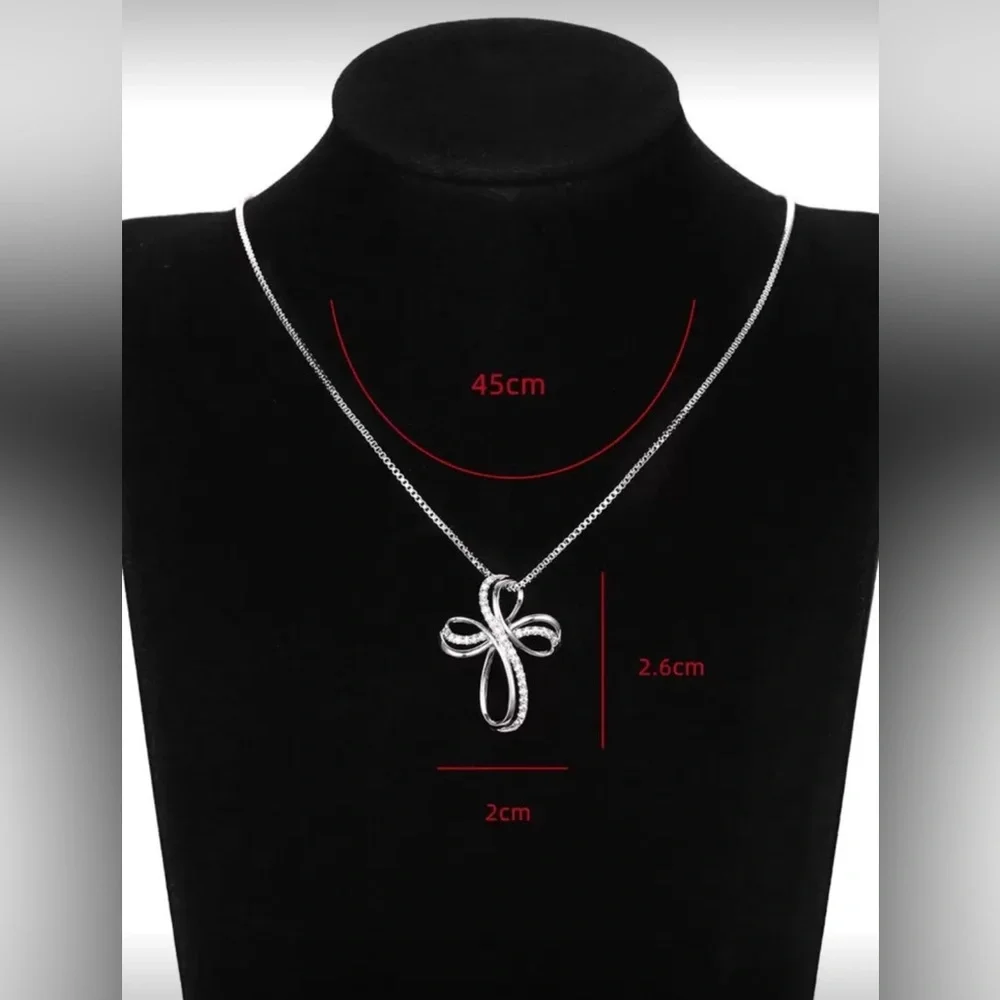 Silver Tone Cubic Zirconia Cross‎ Necklace